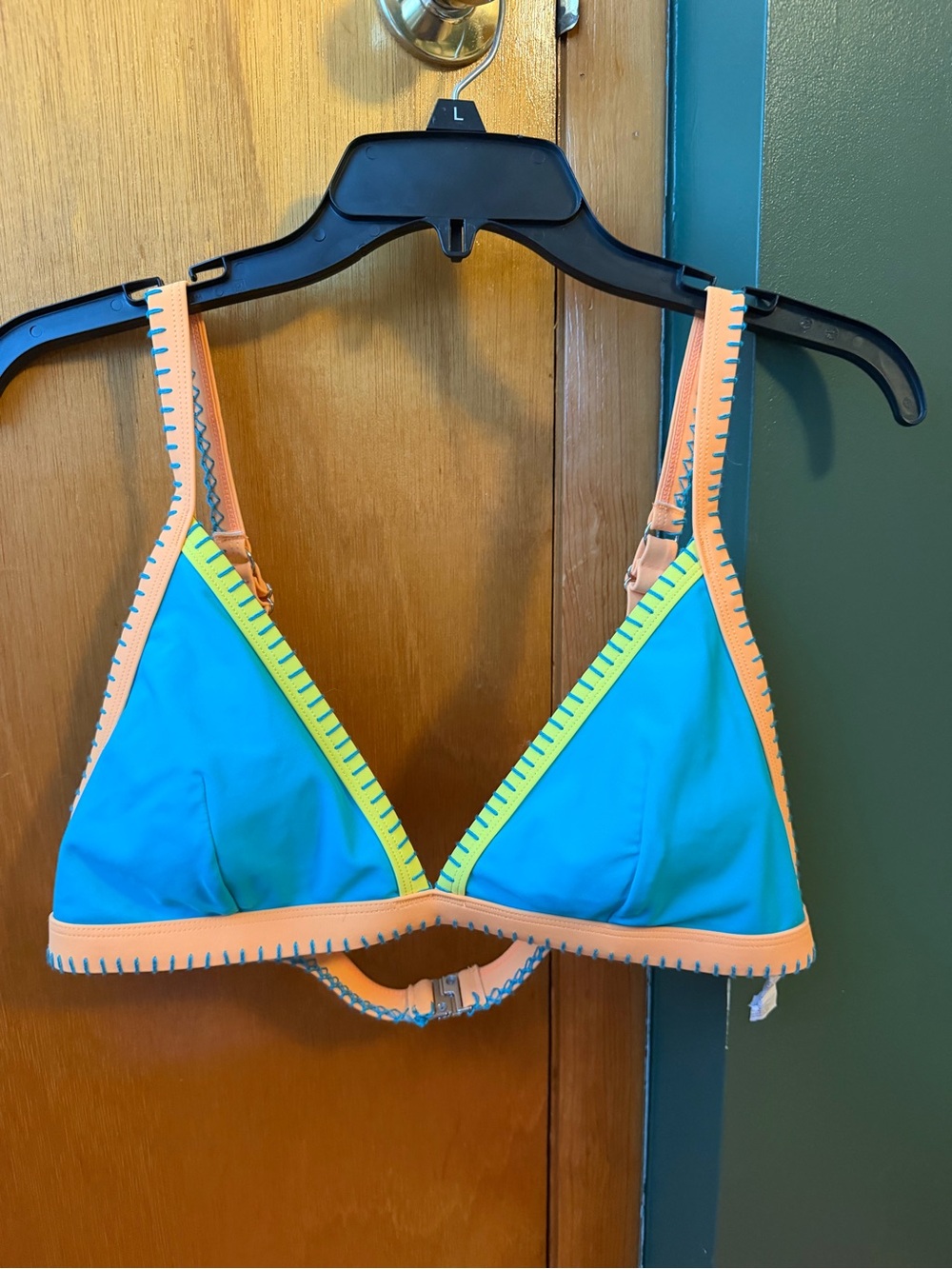 Cupshe Colorblock Triangle Bikini Top - Blue with Peach Trim